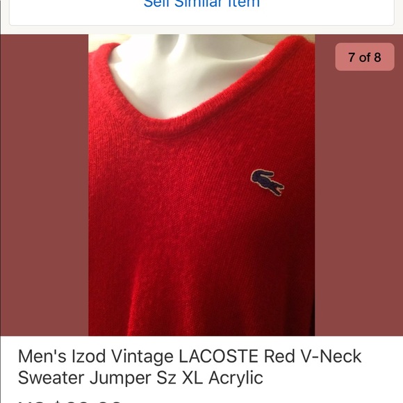 Vintage LACOSTE Red Izod VNeck Sweater Knit Gold Preppy Pullover Holiday Work - Picture 6 of 8